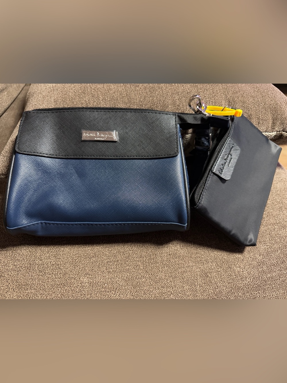 NWOT: Salvatore Ferragamo Navy & Black Saffiano Wristlet & clutch 2 bags.